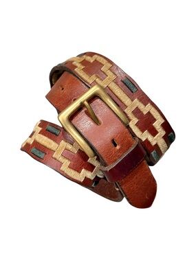 Vintage Hand-Tooled Leather Belt Woven Southwestern Boho Western Unisex